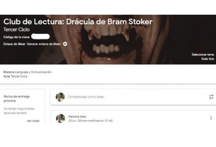 Imagen del grupo de Google Classroom de del Club de Lectura de Drácula