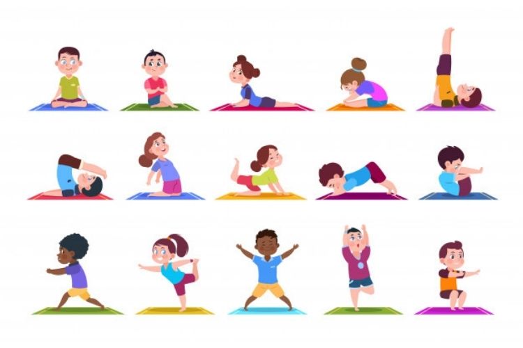 En la imagen se ven ilustraciones de varios niños haciendo distintas posturas 