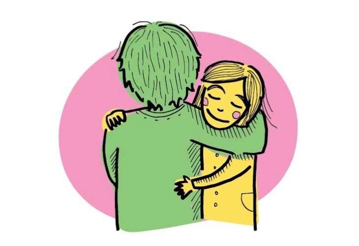 ilustración docente abrazando a estudiante