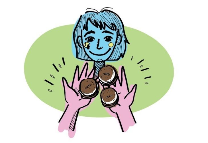 ilustración docente recibiendo galletas
