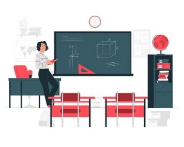 Ilustración de profesora en una sala de clases