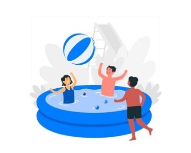Ilustración gente en una piscina divirtiéndose