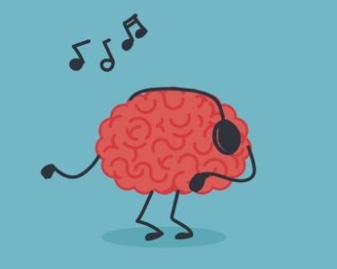 Ilustración de un cerebro con unos audífonos