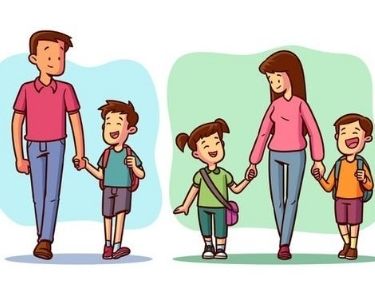 ilustracion padres, madres, hijos e hijas de la mano