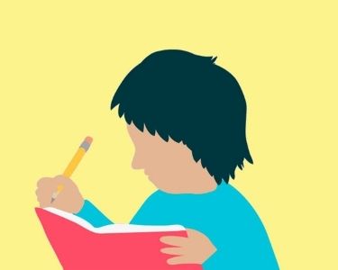 Ilustración de niñx escribiendo