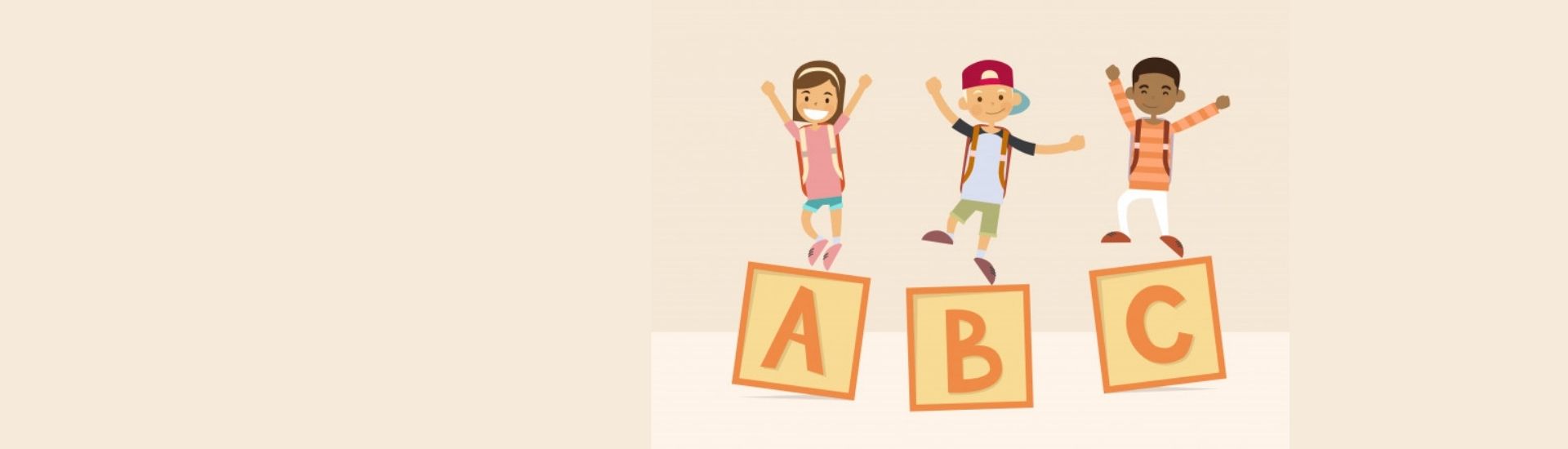 La ilustración se ven a niños sobre letras en forma de cubos