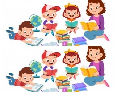 Ilustración de docente y estudiantes leyendo