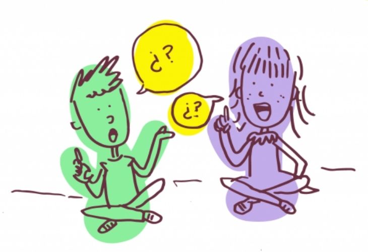 Ilustración de estudiantes conversando