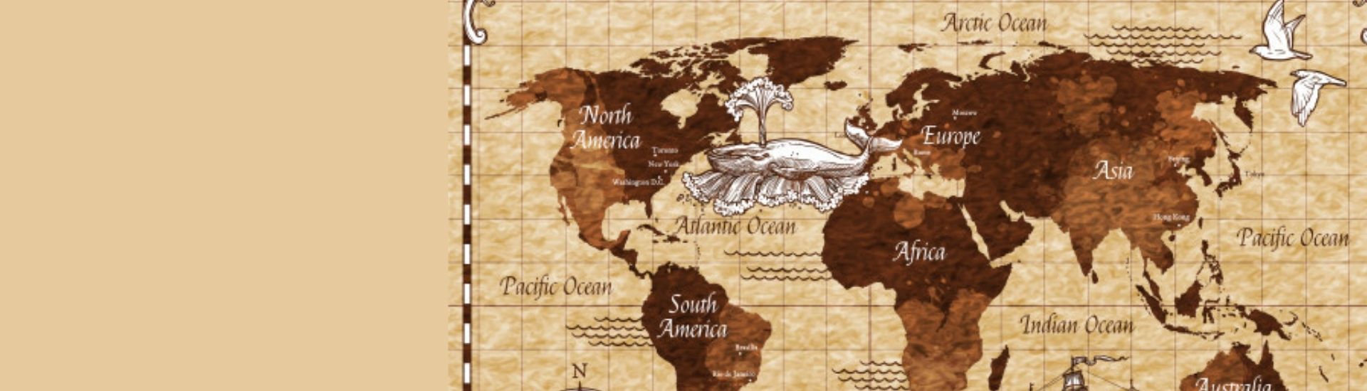 Ilustración de un mapa atiguo, similar a los que están en el sitio web de Geografía Infinita