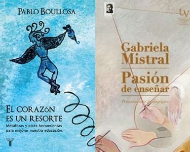 Fotografías de 4 portadas de libros recomendados para profesores, de autores como Paulo Freire y Gabriela Mistral