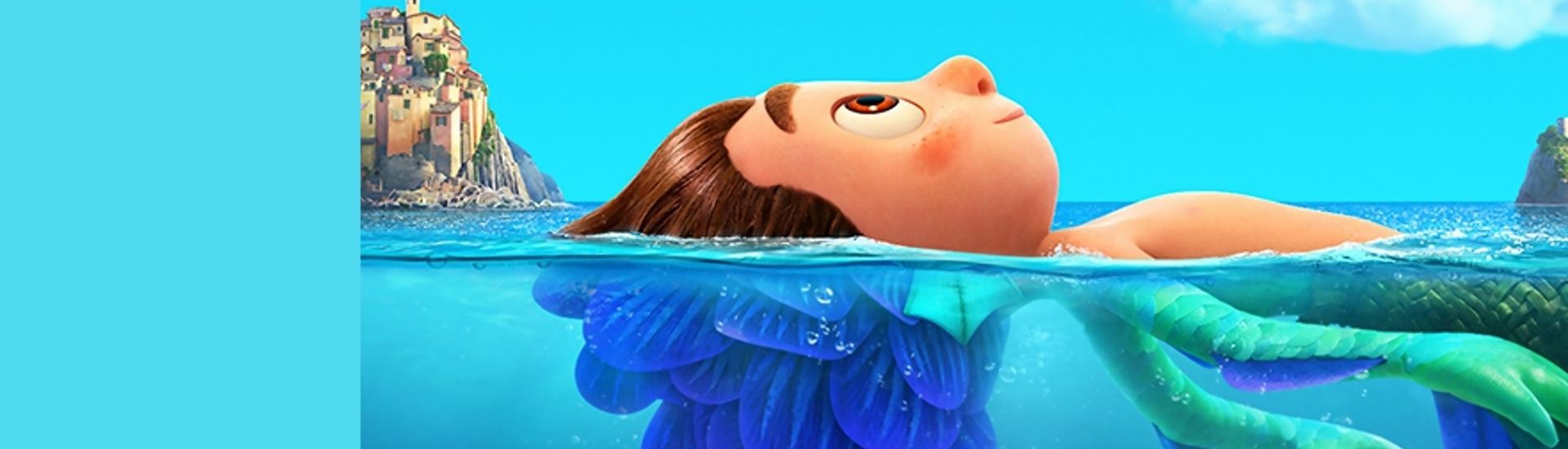 Imagen de de Luca, el personaje protagonista de la película de Pixar llamada con el mismo nombre. En la imagen, se ve Luca mitad humano y mitad monstruo marino