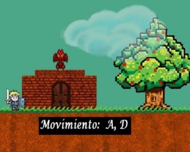 Imagen de un videojuego de fomento lector realizado por Eduardo Arraigada. En la imagen se ve un castillo y un arbol en 2D.