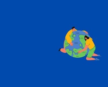 Ilustración de dos personas abrazando al planeta tierra, haciendo a alusión a la responsabilidad ambiental. Imagen de Canva